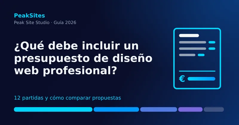 Comparativa de dos presupuestos de diseño web con las partidas de alcance, contenidos, plazos y propiedad del código señaladas